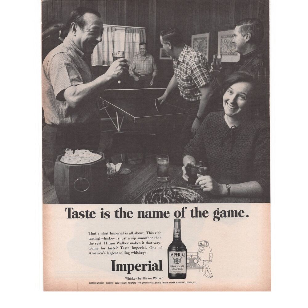 Hiram Walker Imperial Whiskey Advertisement Vintage 1969 Liquor Ping Pong Party